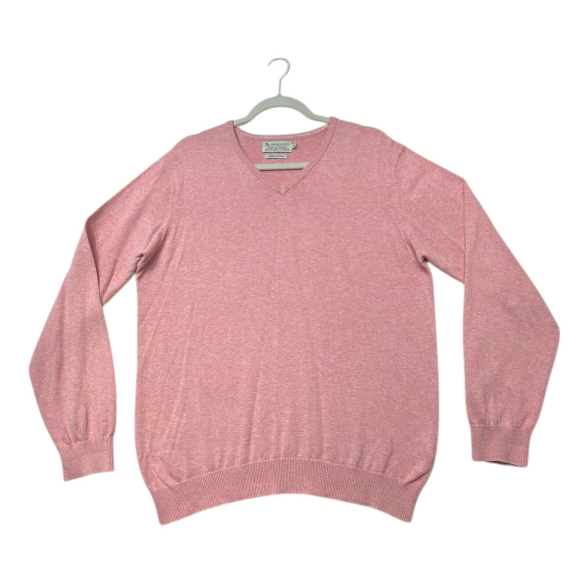 Tu pink crewneck sweater pure cotton v-neck long sleeve casual style