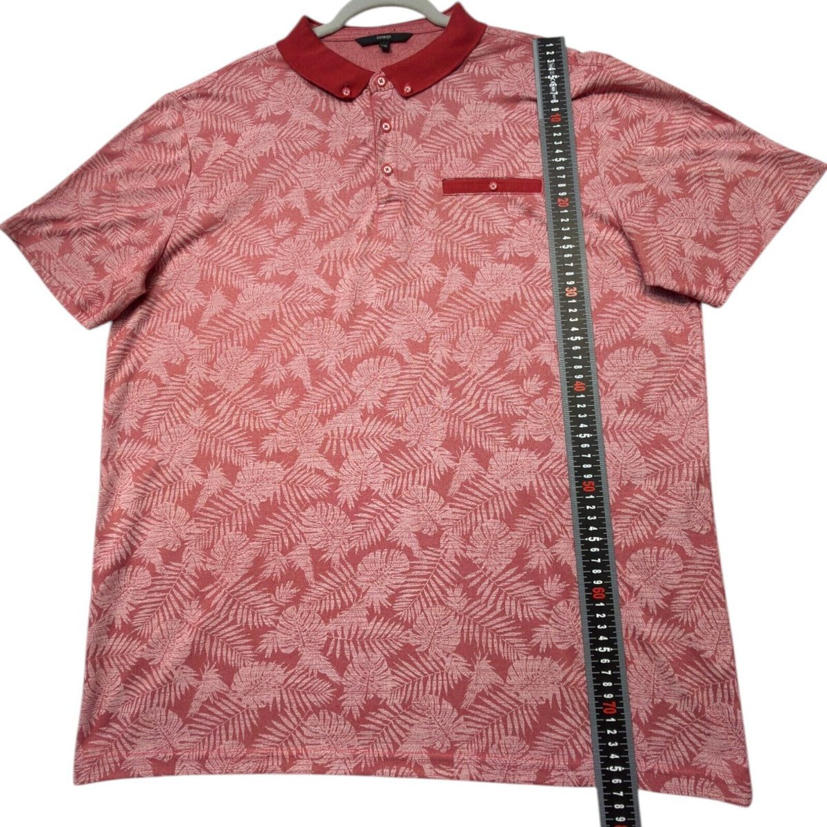 George red polo shirt short sleeve with pocket and button down collar.