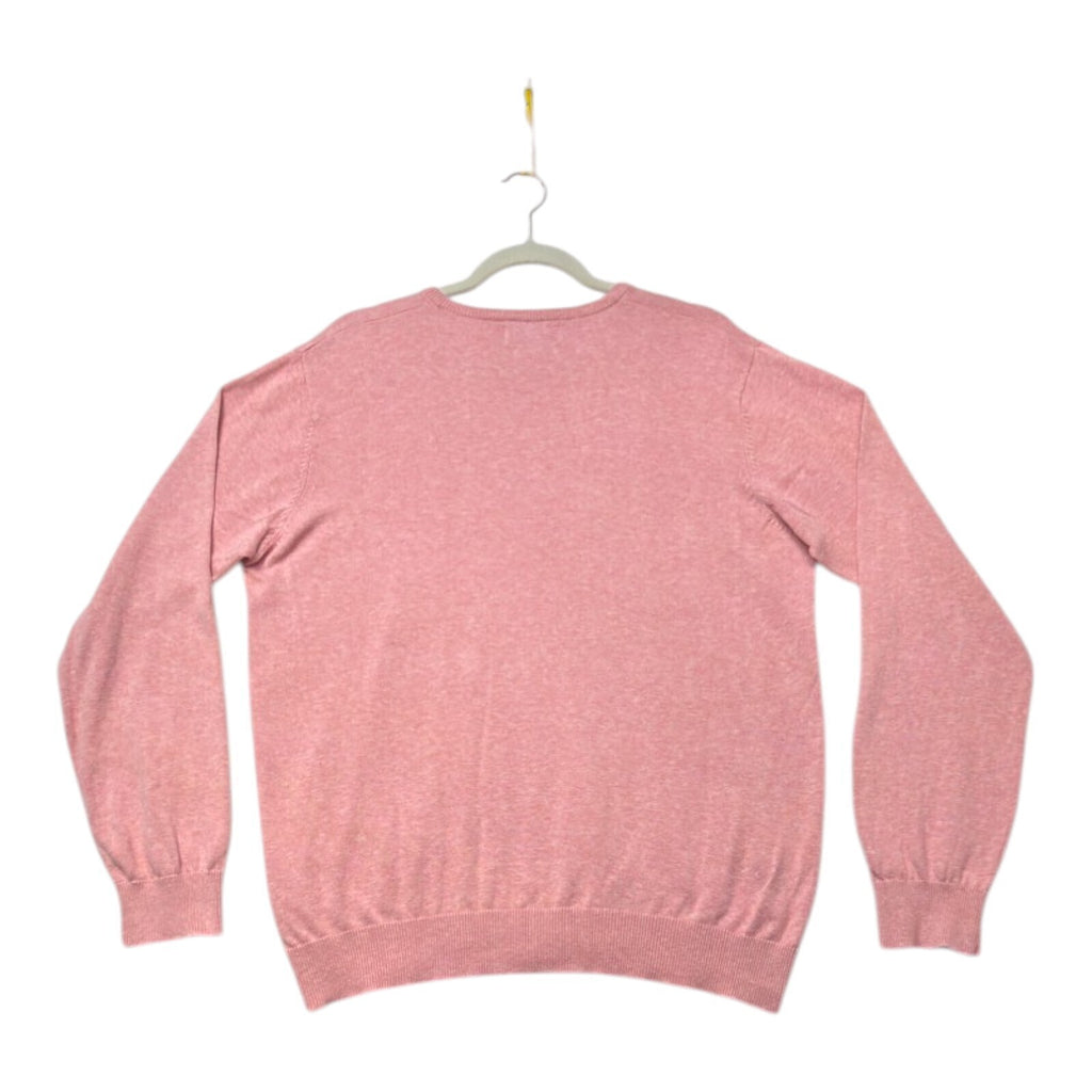 Tu pink crewneck sweater pure cotton v-neck long sleeve casual style