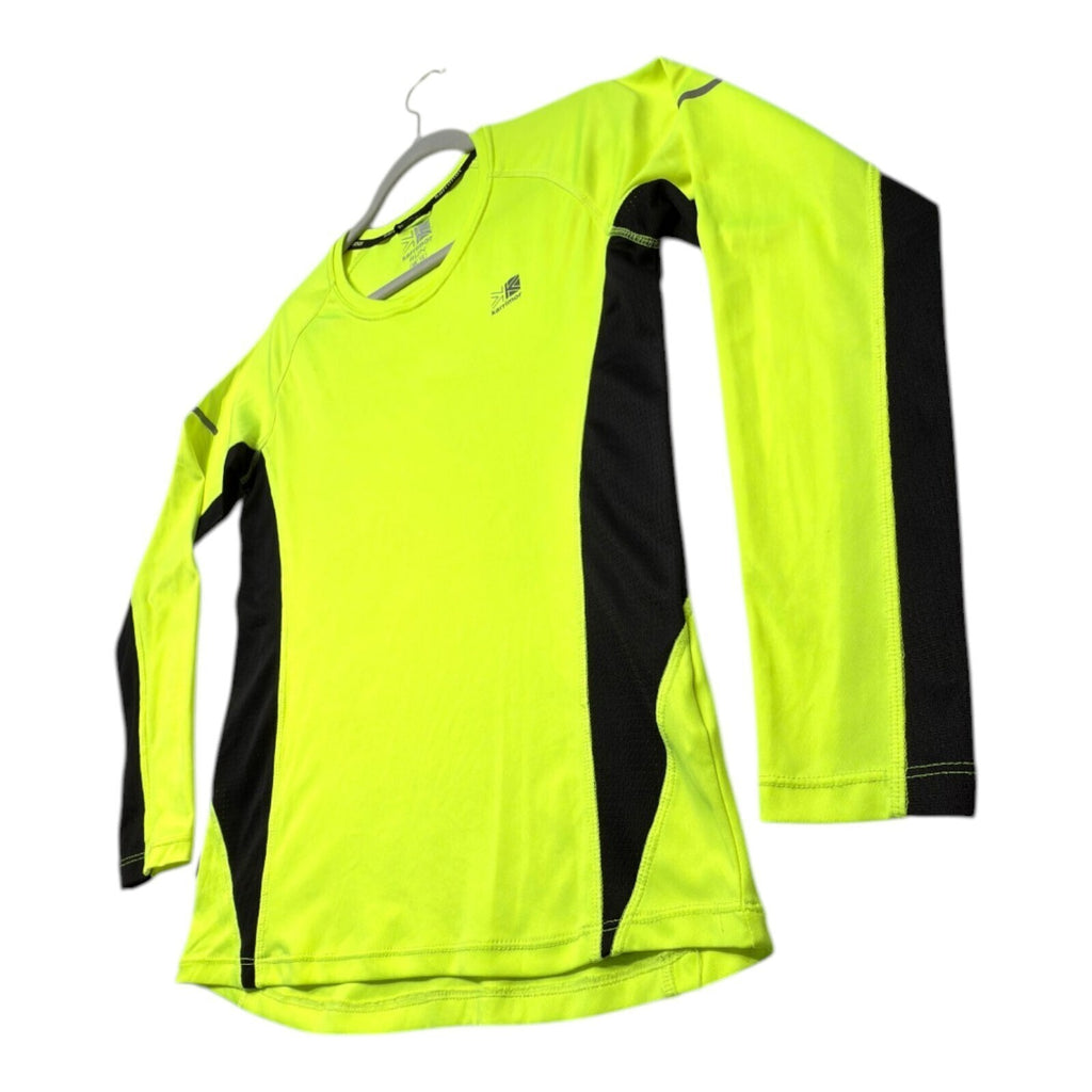 Karrimor yellow long sleeve run top with fluorescent accents and logo detail.