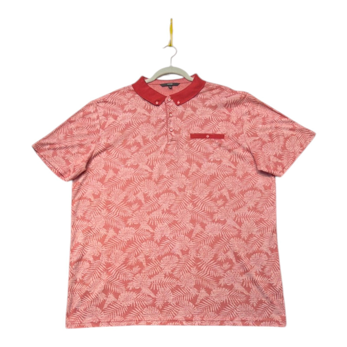 George red polo shirt short sleeve with pocket and button down collar.