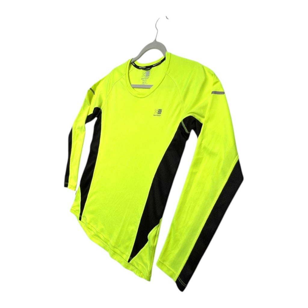 Karrimor yellow long sleeve run top with fluorescent accents and logo detail.