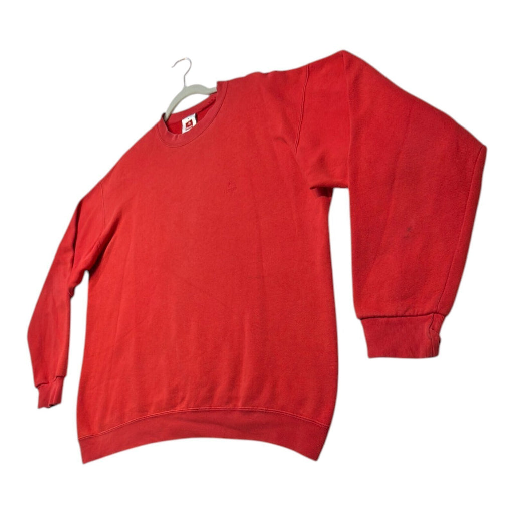 Hanes red crewneck jumper with long sleeves and elasticated cuffs.