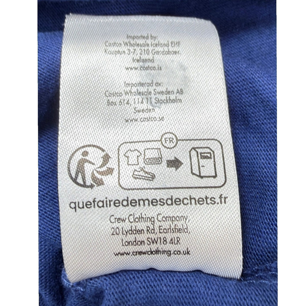Crew Clothing blue t-shirt with embroidered logo and short sleeves, men's size 2XL.