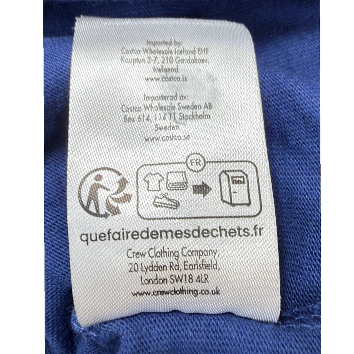Crew Clothing blue t-shirt with embroidered logo and short sleeves, men's size 2XL.