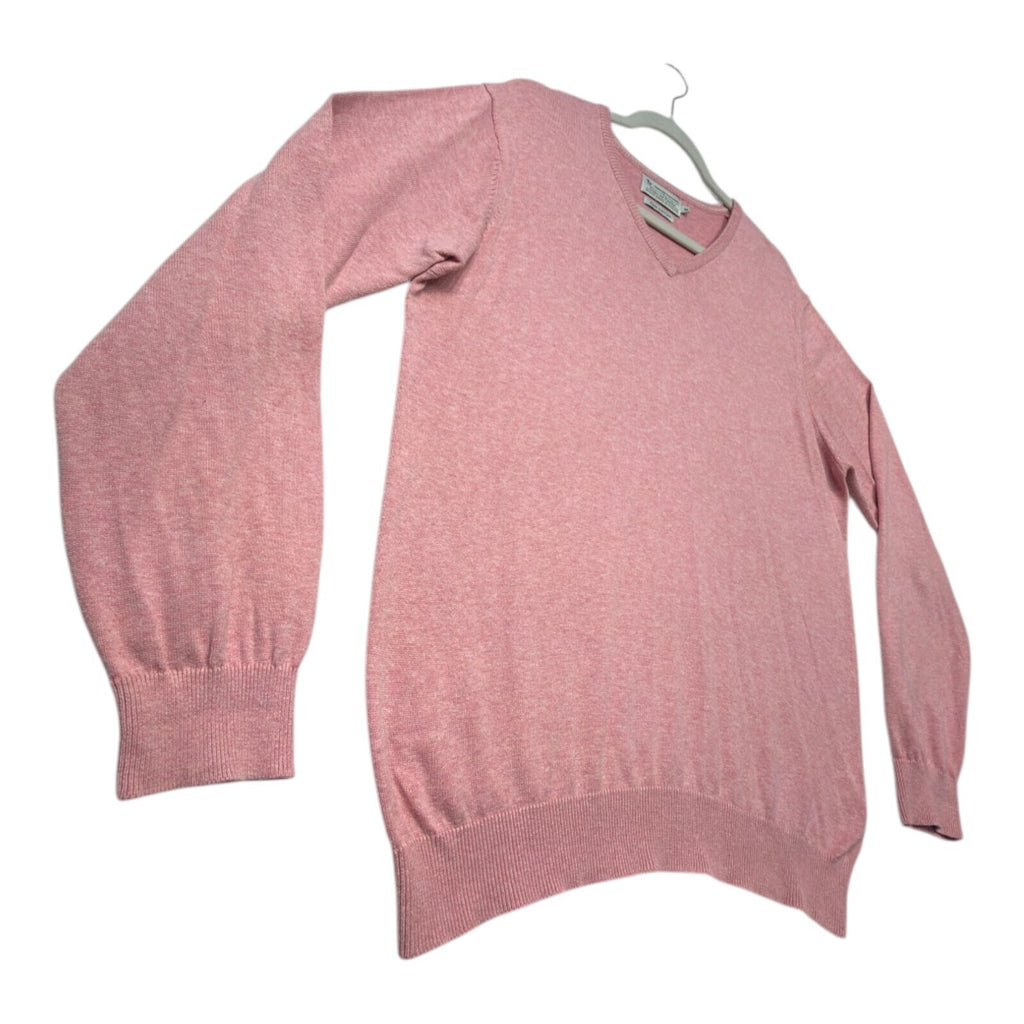 Tu pink crewneck sweater pure cotton v-neck long sleeve casual style