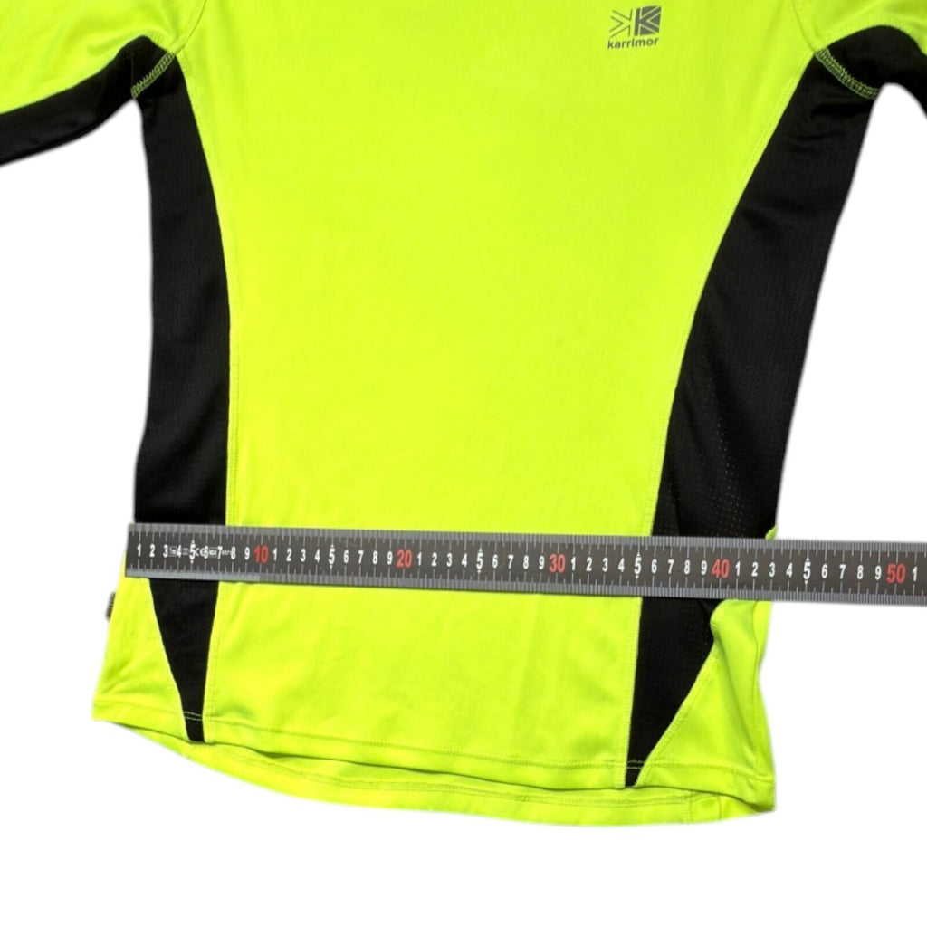Karrimor yellow long sleeve run top with fluorescent accents and logo detail.