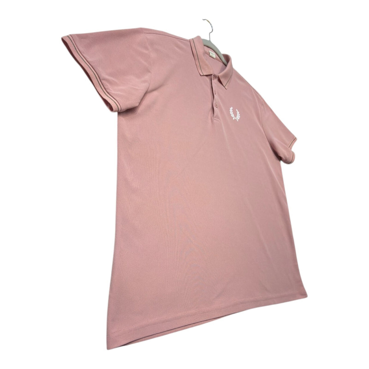 Laurel Wreath pink polo shirt with graphic print and embroidered logo, short sleeves.