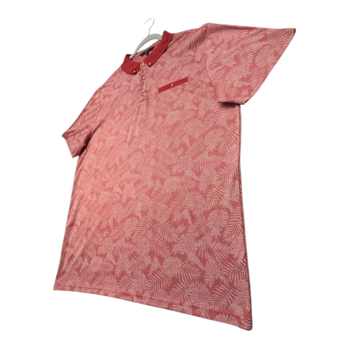 George red polo shirt short sleeve with pocket and button down collar.