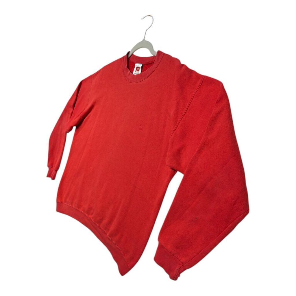 Hanes red crewneck jumper with long sleeves and elasticated cuffs.