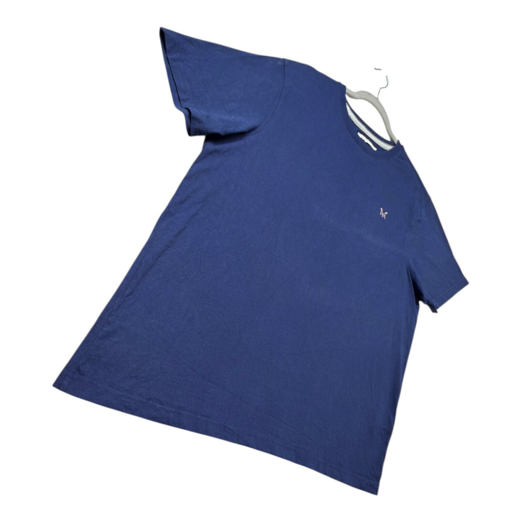 Crew Clothing blue t-shirt with embroidered logo and short sleeves, men's size 2XL.
