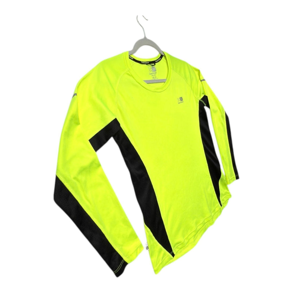 Karrimor yellow long sleeve run top with fluorescent accents and logo detail.