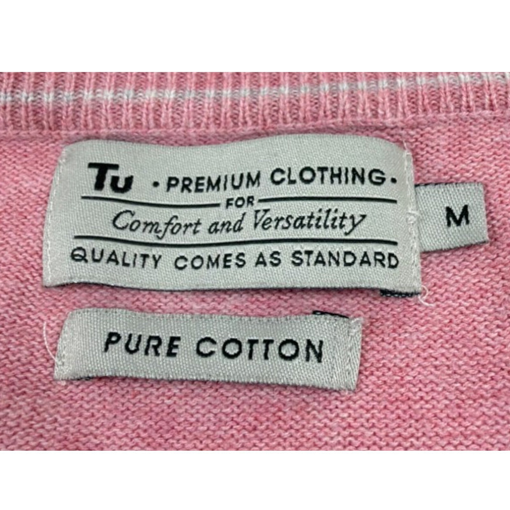 Tu pink crewneck sweater pure cotton v-neck long sleeve casual style