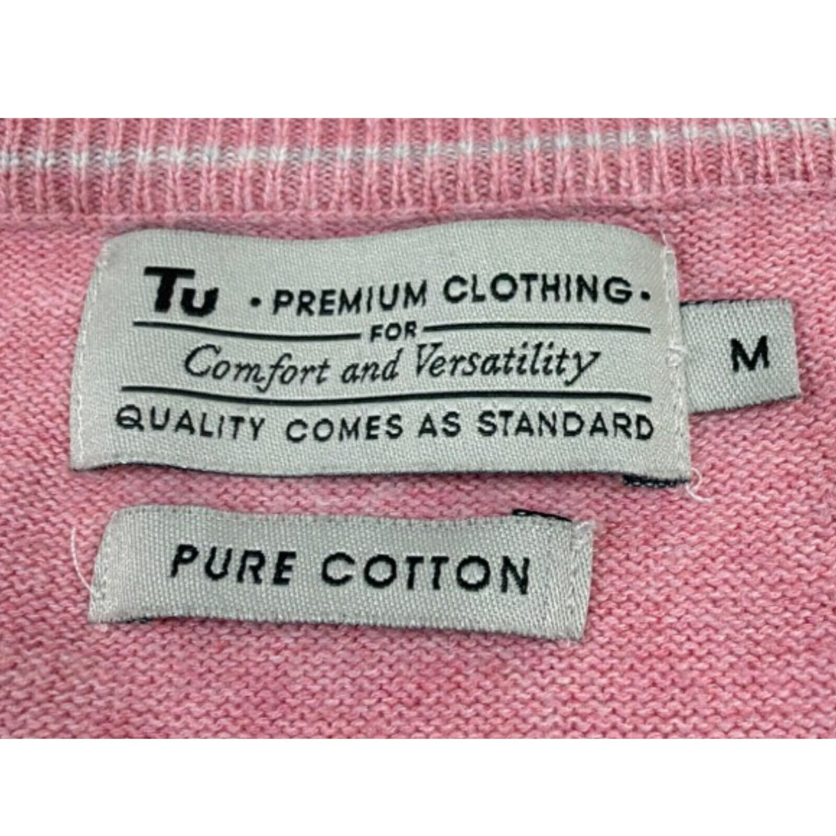 Tu pink crewneck sweater pure cotton v-neck long sleeve casual style