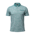 George green polo shirt with pocket, button-down, nature-inspired pattern.