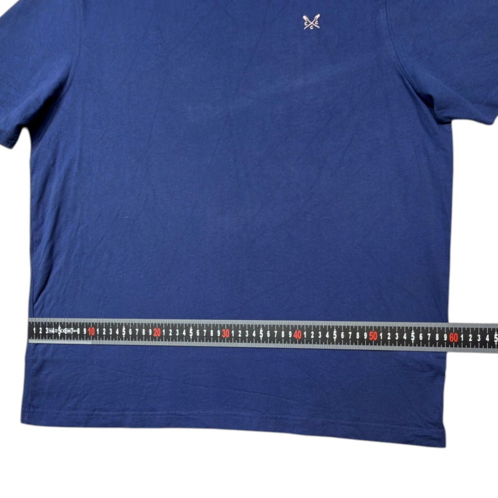 Crew Clothing blue t-shirt with embroidered logo and short sleeves, men's size 2XL.