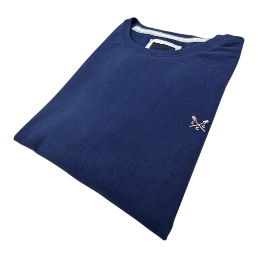 Crew Clothing blue t-shirt with embroidered logo and short sleeves, men's size 2XL.