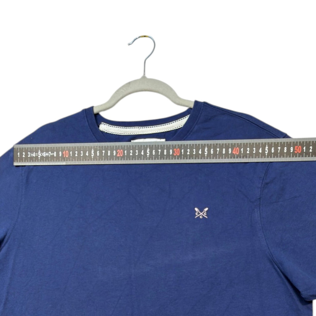 Crew Clothing blue t-shirt with embroidered logo and short sleeves, men's size 2XL.