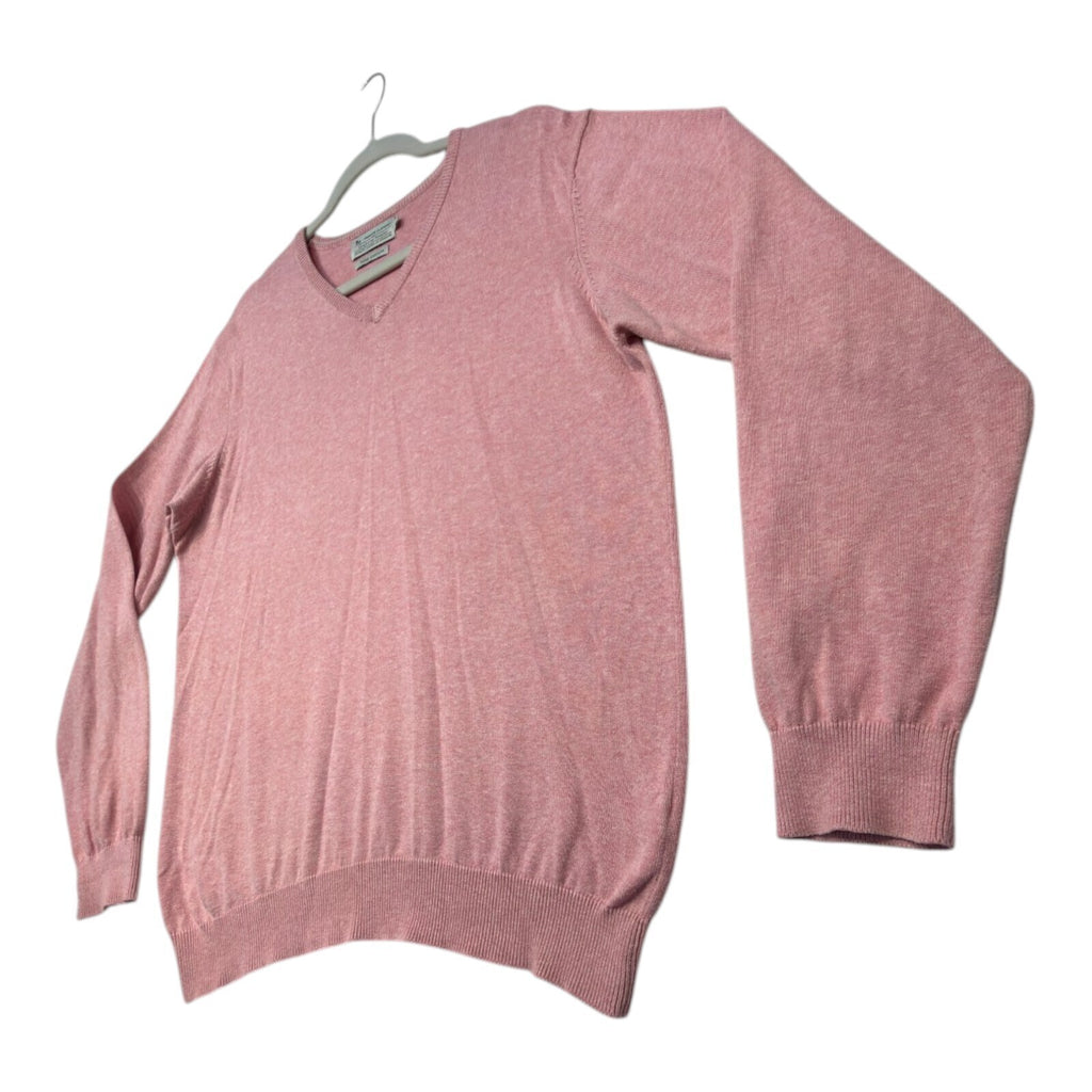 Tu pink crewneck sweater pure cotton v-neck long sleeve casual style