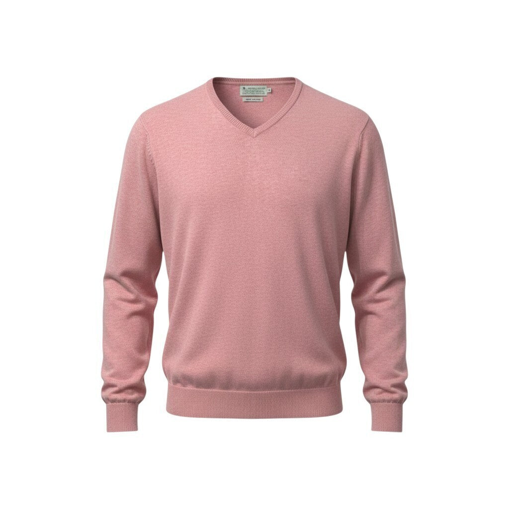 Tu pink crewneck sweater pure cotton v-neck long sleeve casual style