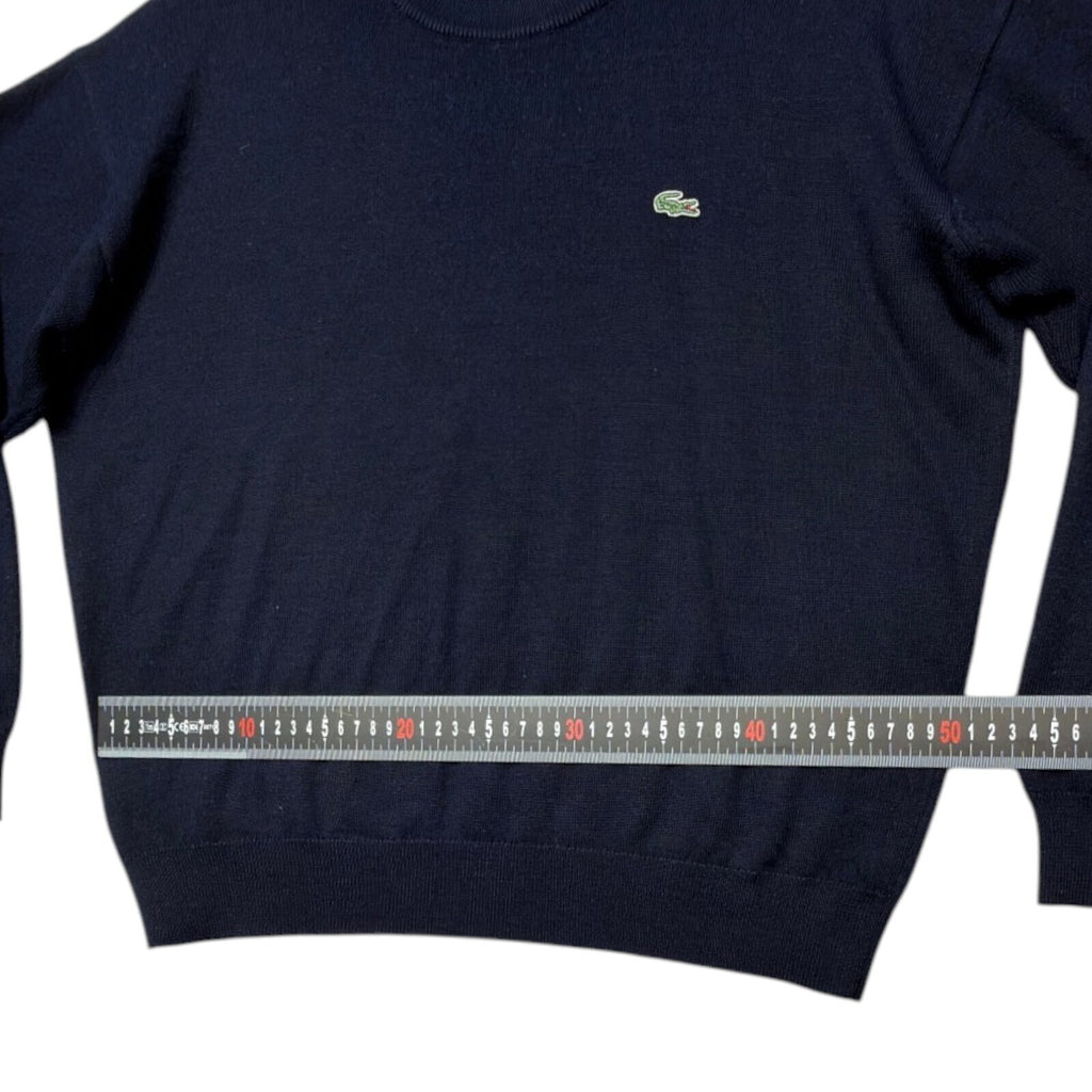 Lacoste blue crewneck sweater long sleeve with embroidered logo and ribbed cuffs.