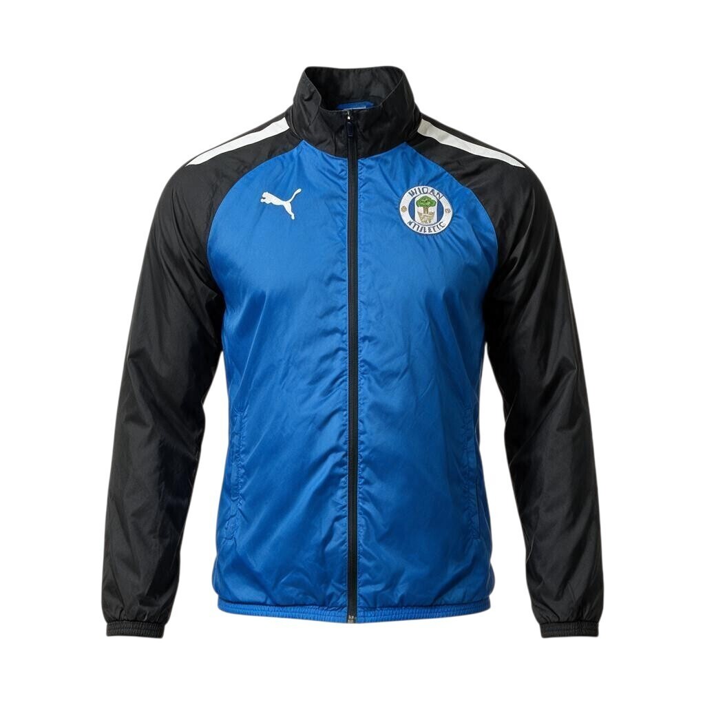 PUMA blue rain jacket full zip with Wigan Athletic logo and long sleeves.