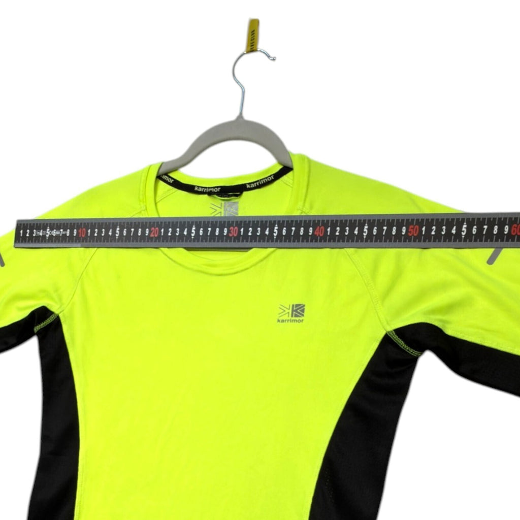 Karrimor yellow long sleeve run top with fluorescent accents and logo detail.