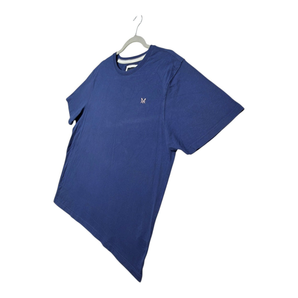 Crew Clothing blue t-shirt with embroidered logo and short sleeves, men's size 2XL.