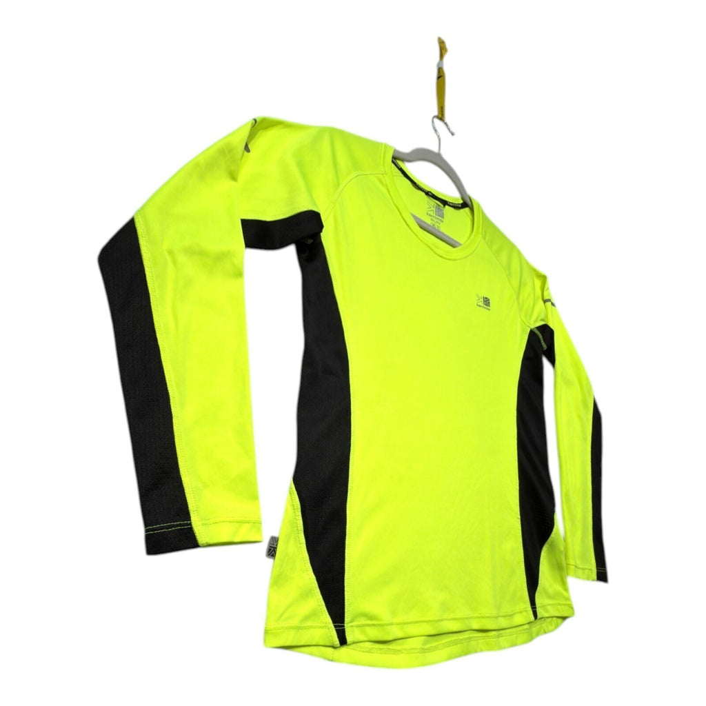 Karrimor yellow long sleeve run top with fluorescent accents and logo detail.