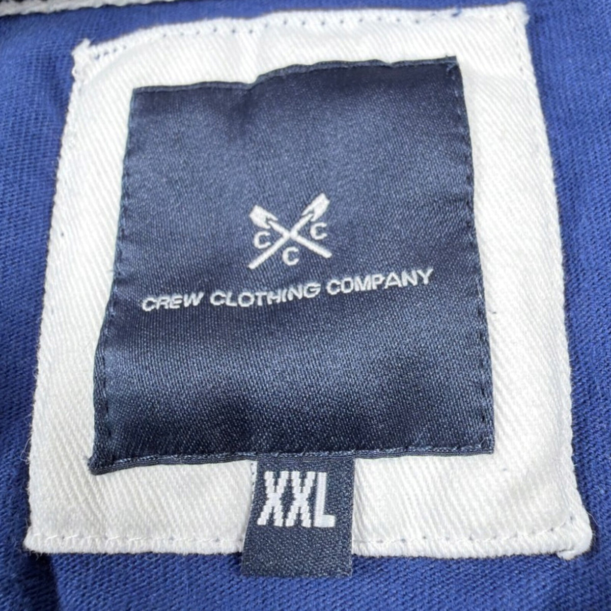 Crew Clothing blue t-shirt with embroidered logo and short sleeves, men's size 2XL.