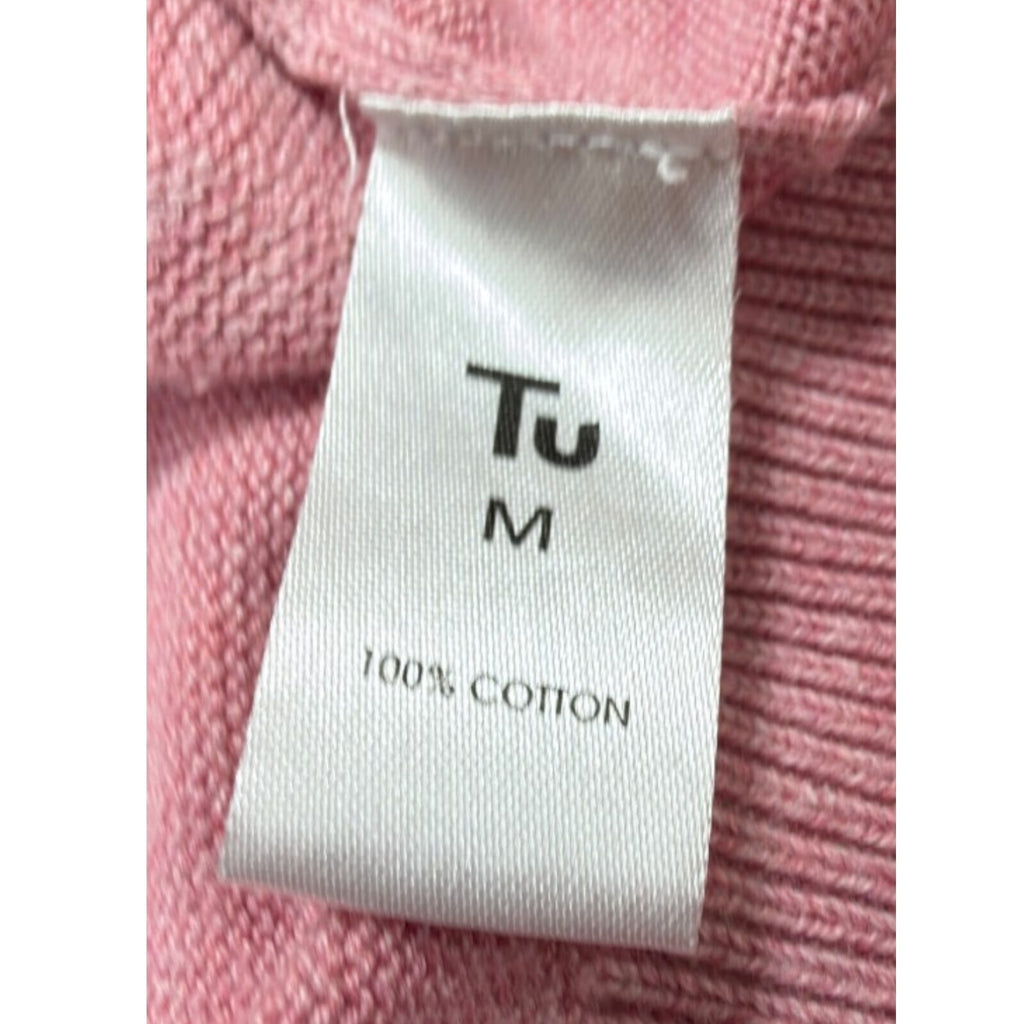 Tu pink crewneck sweater pure cotton v-neck long sleeve casual style