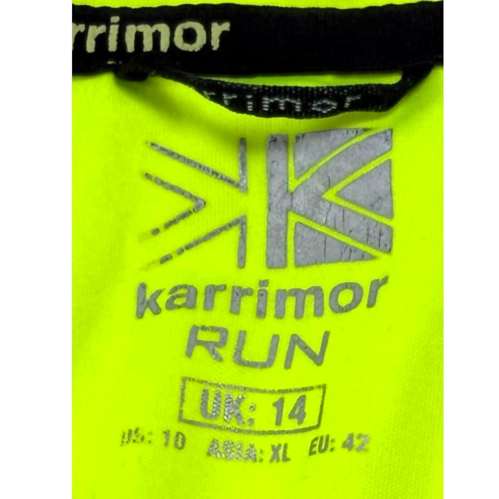 Karrimor yellow long sleeve run top with fluorescent accents and logo detail.