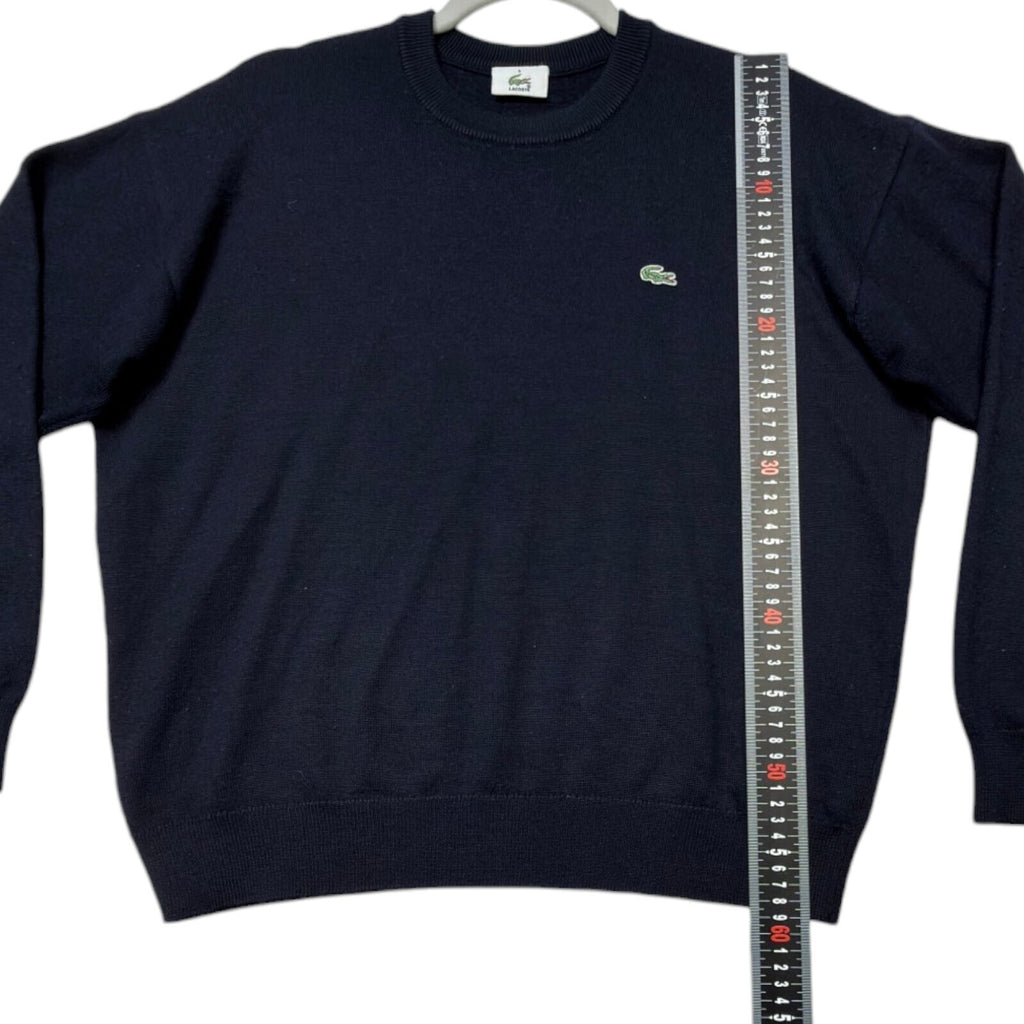 Lacoste blue crewneck sweater long sleeve with embroidered logo and ribbed cuffs.
