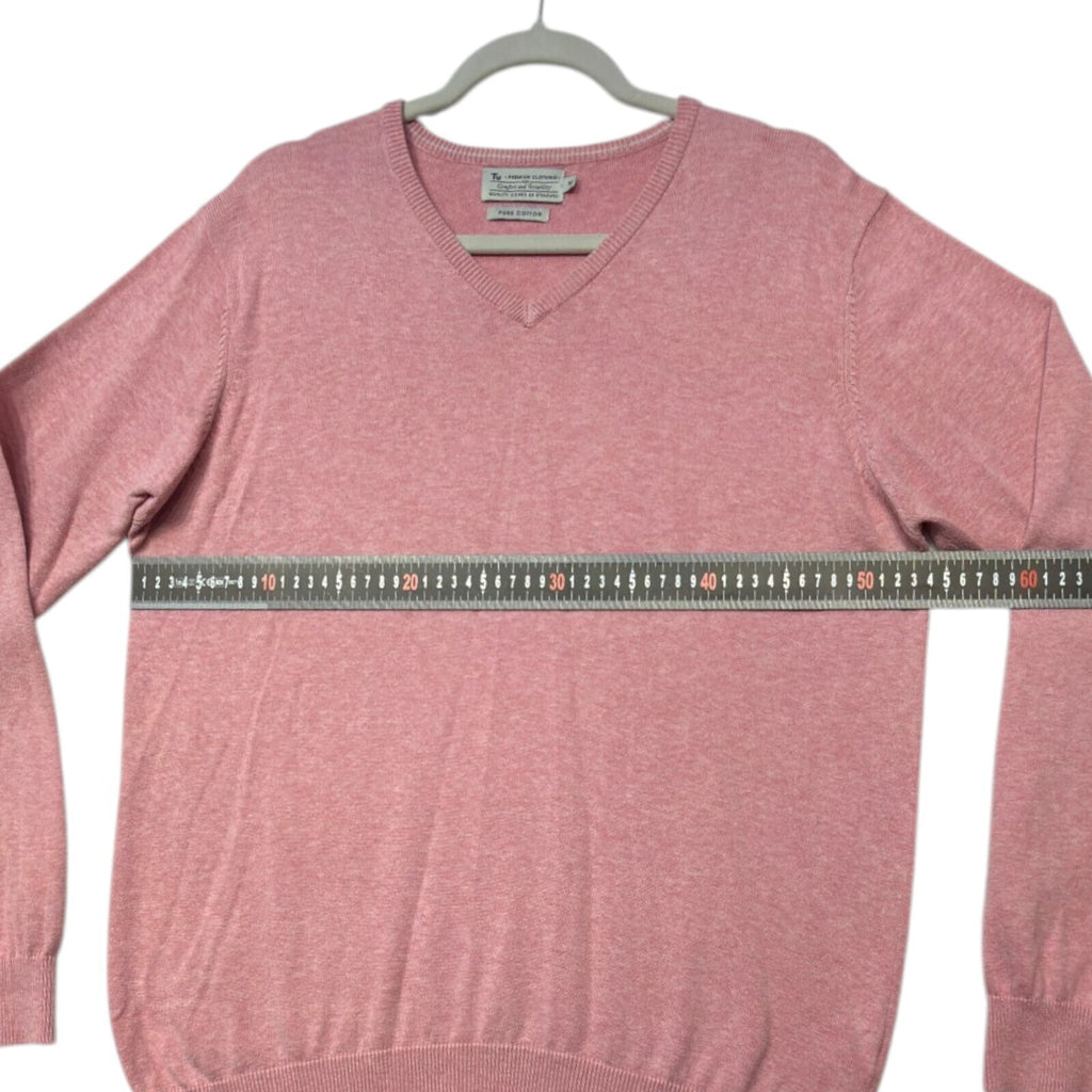 Tu pink crewneck sweater pure cotton v-neck long sleeve casual style