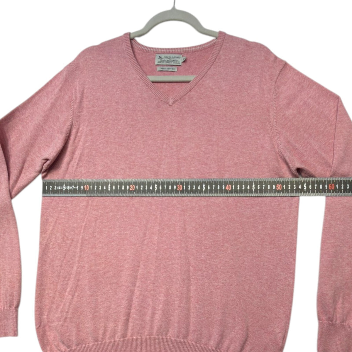 Tu pink crewneck sweater pure cotton v-neck long sleeve casual style