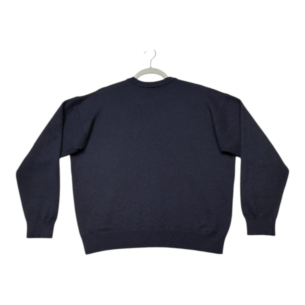 Lacoste blue crewneck sweater long sleeve with embroidered logo and ribbed cuffs.