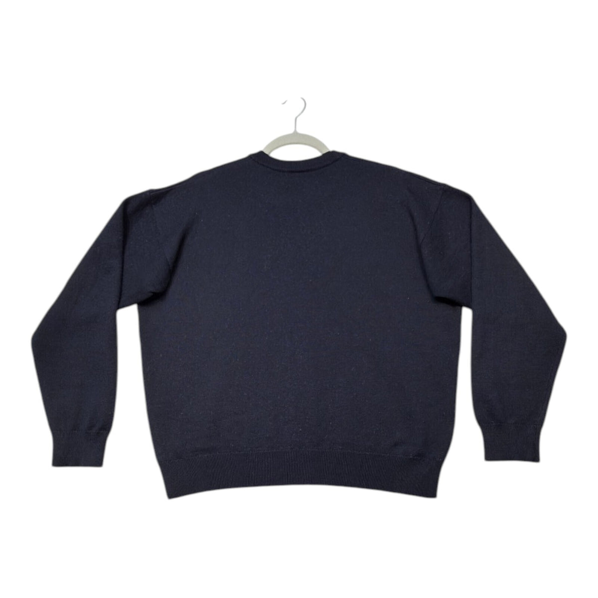 Lacoste blue crewneck sweater long sleeve with embroidered logo and ribbed cuffs.