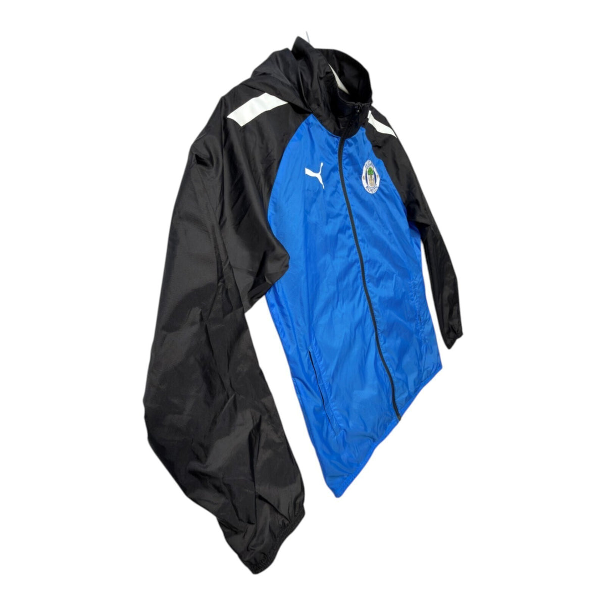 PUMA blue rain jacket full zip with Wigan Athletic logo and long sleeves.