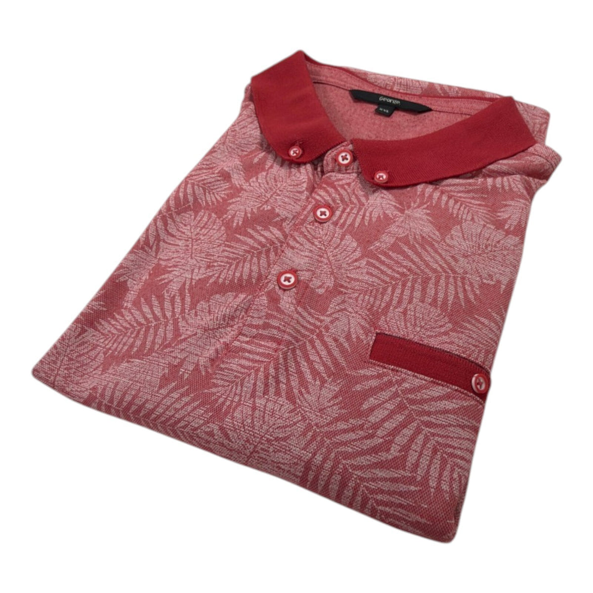 George red polo shirt short sleeve with pocket and button down collar.