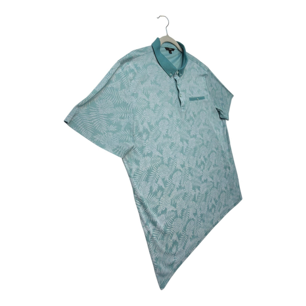 George green polo shirt with pocket, button-down, nature-inspired pattern.