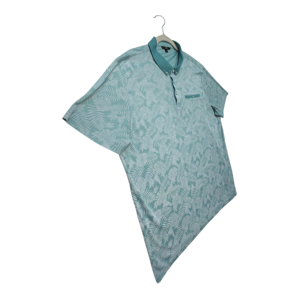 George green polo shirt with pocket, button-down, nature-inspired pattern.