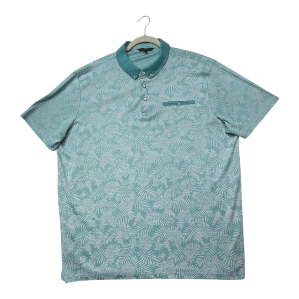 George green polo shirt with pocket, button-down, nature-inspired pattern.